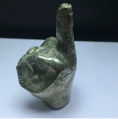 Natural pyrite middle finger figurine