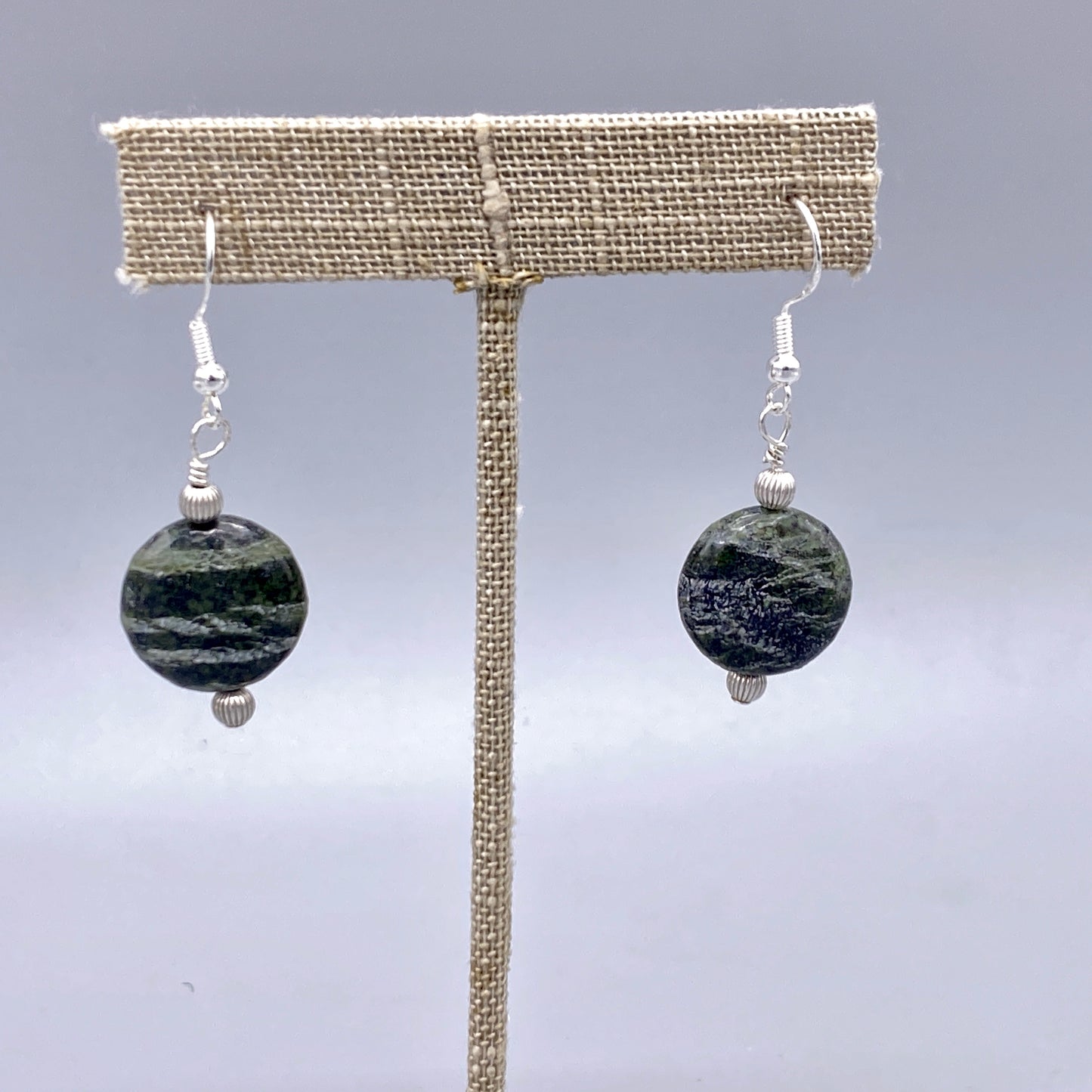 Green Zebra Jasper Gemstone and Sterling Silver Drop Earrings