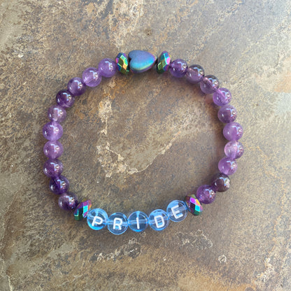 Men's and Women's PRIDE Amethyst Gemstone Bracelets