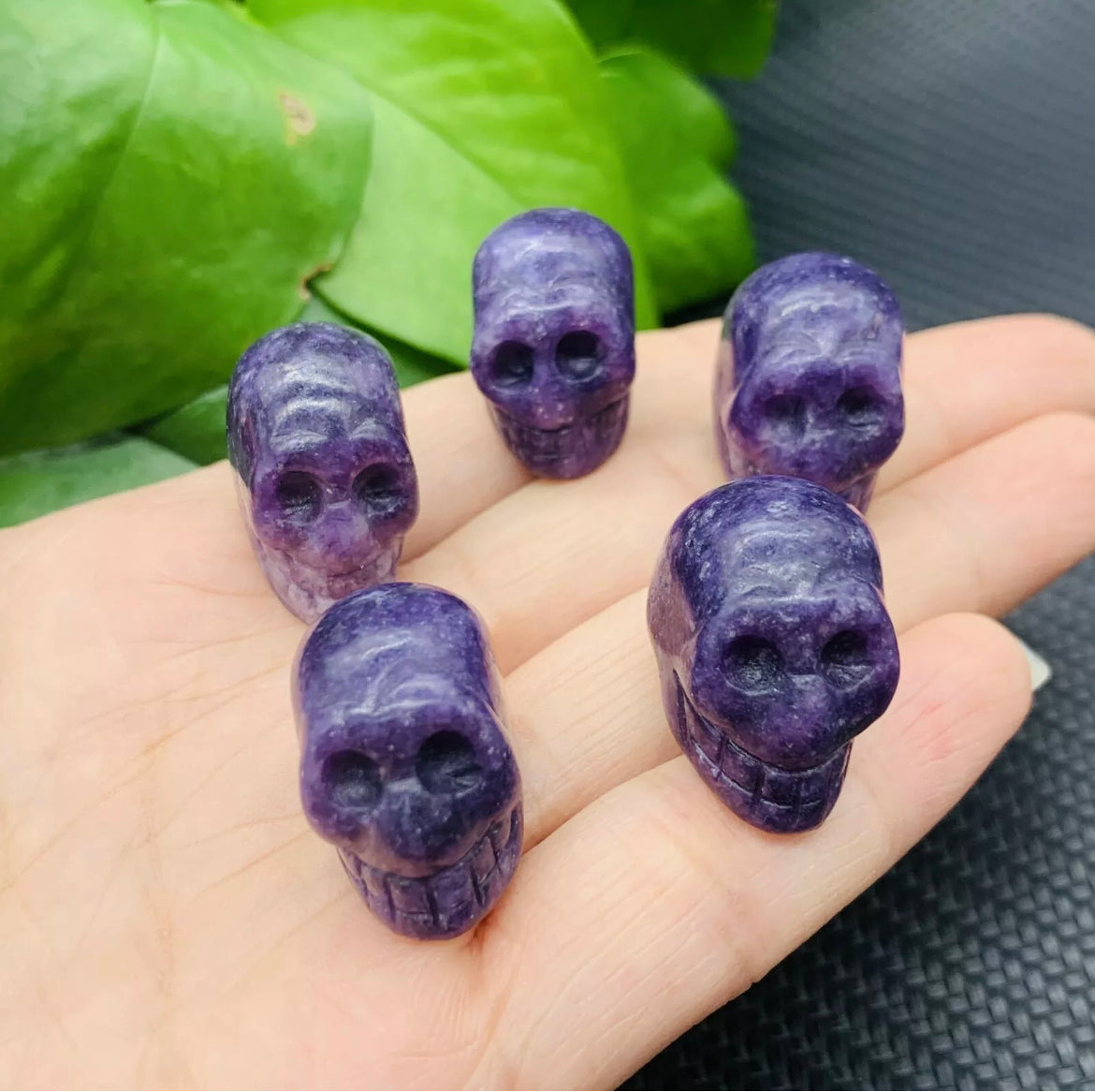 Natural Lilac Stone aka lepidolite gemstone Mini-skull Crystal Figurine