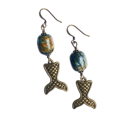 Mermaid and Chrysocolla Dangle Drop Mermaid Tail Earrings