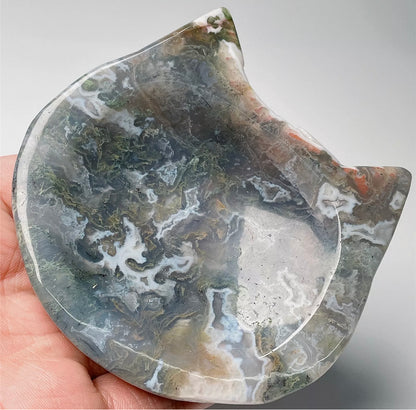 Natural Moss Agate Kitty Cat jewelry dish