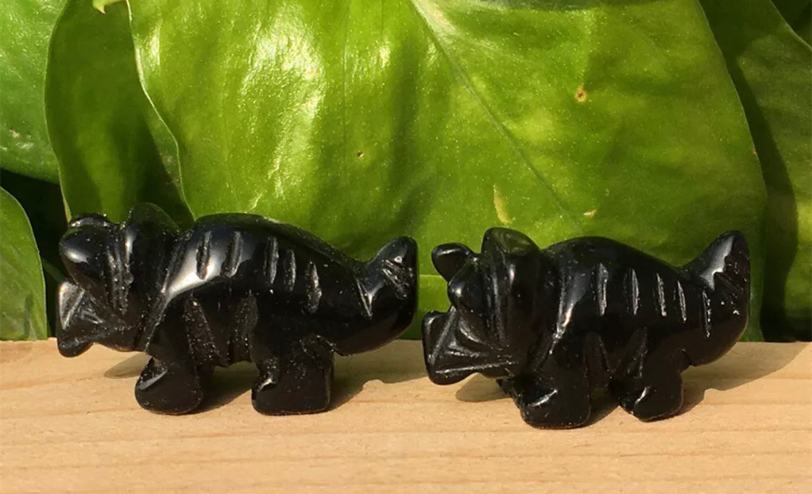 Natural Black Obsidian Crystal Dinosaur Figurine