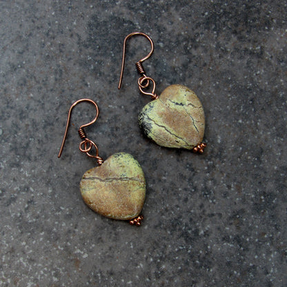 Yellow Turquoise Heart Hand Wrapped Drop Earrings