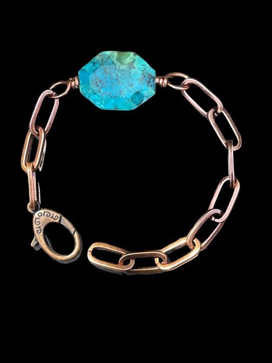 Turquoise gemstone and Copper chain bracelet