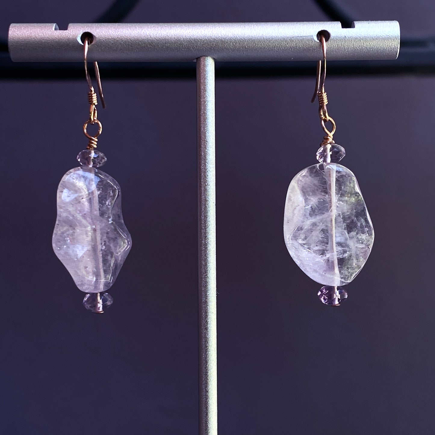 Amethyst and 14 kt rose Gf drop earrings