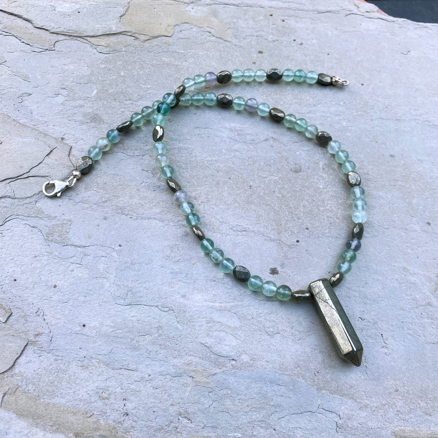 Men’s Fluorite Gemstone and Pyrite Necklace