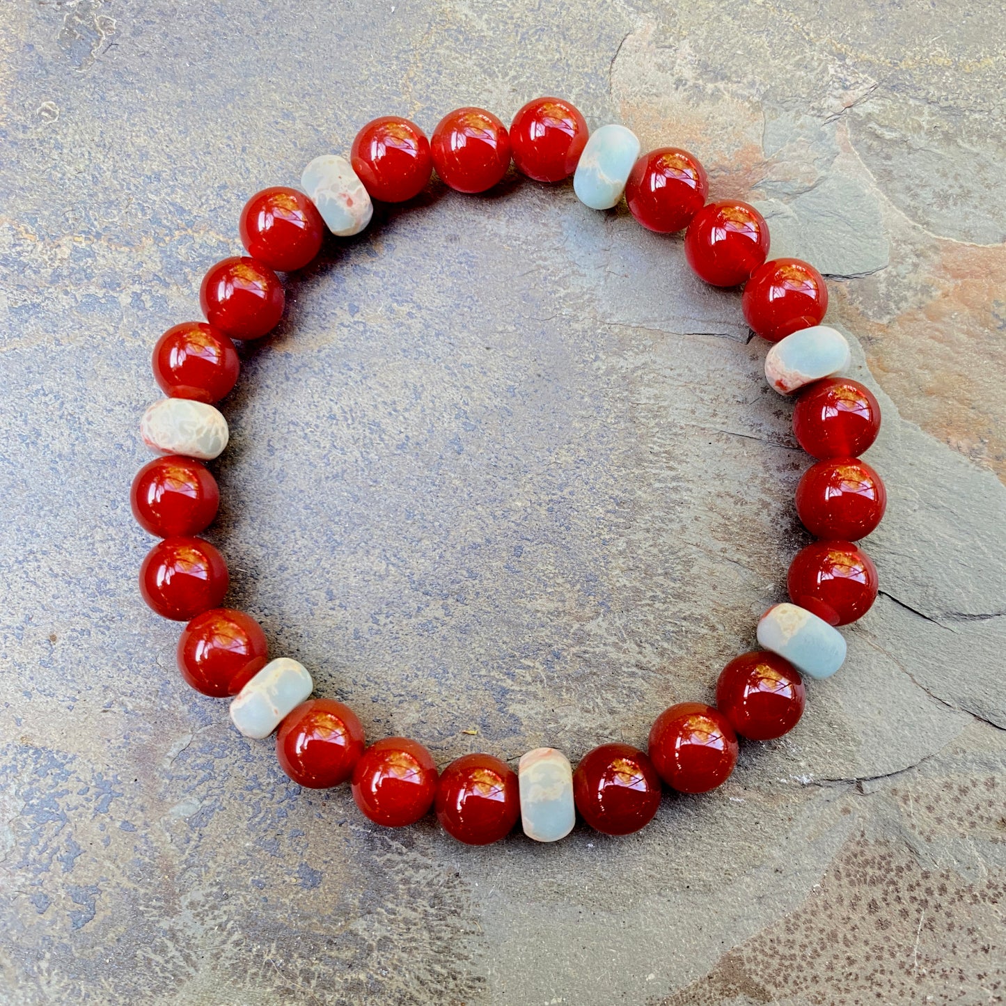 Men’s Carnelian and Sea Sediment Jasper Stretch Bracelet