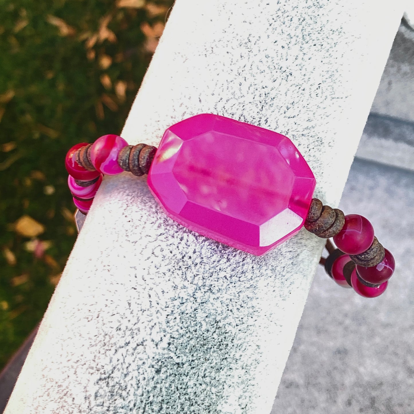 Pink Agate gemstone hand knotted Leather Bracelet