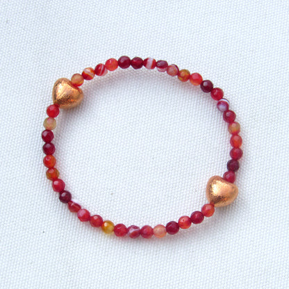 Red Banded Agate and Copper Gemstone Beaded Stretch Bracelet