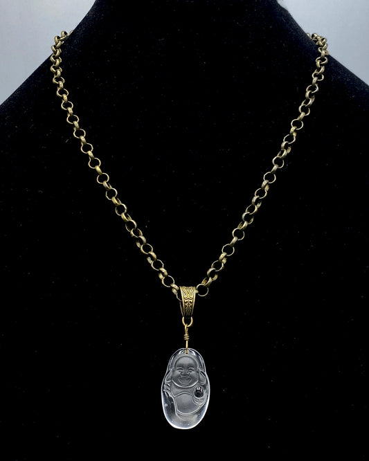 Quartz Buddha and Brass Necklace