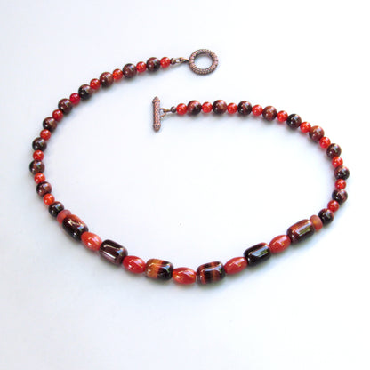 Carnelian and Tiger Eye gemstone beaded necklace