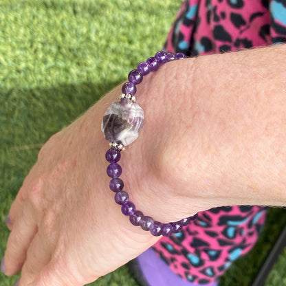 Amethyst gemstone Flower and Copper Bracelet