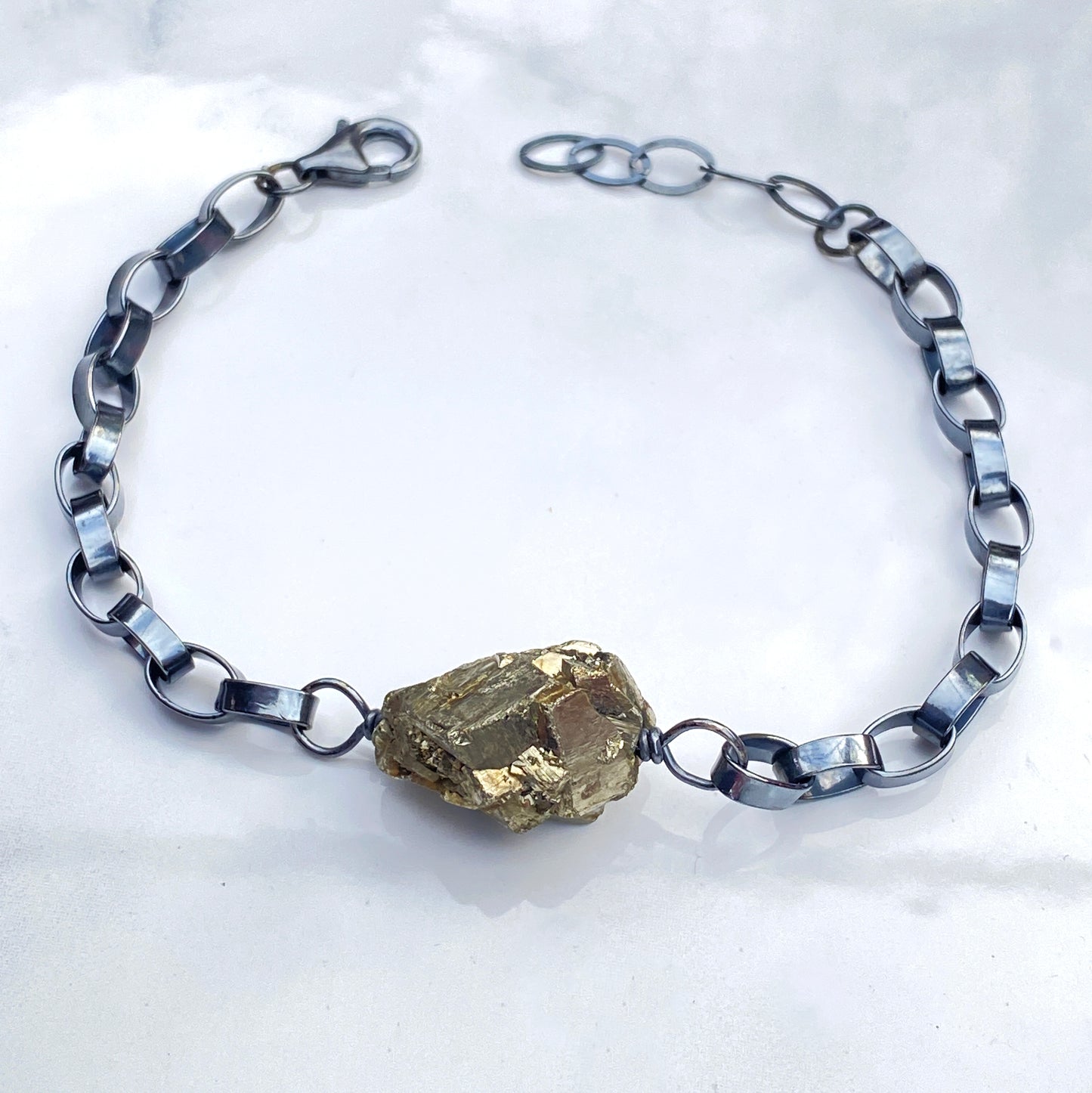 Raw Pyrite gemstone and Sterling Silver Bracelet