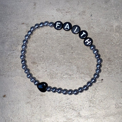 Women’s Hematite Gemstone “FAITH” Bracelets