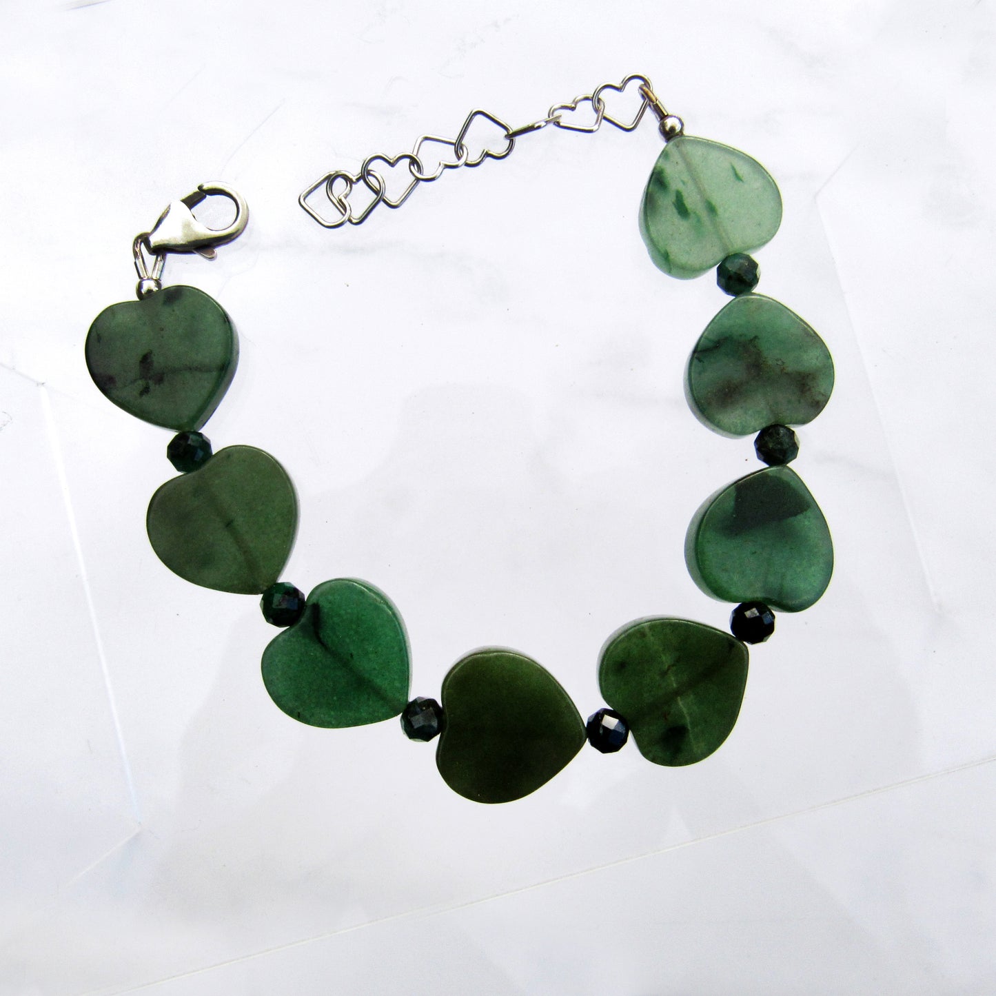 Green Aventurine gemstone Hearts & genuine Emerald Bracelet