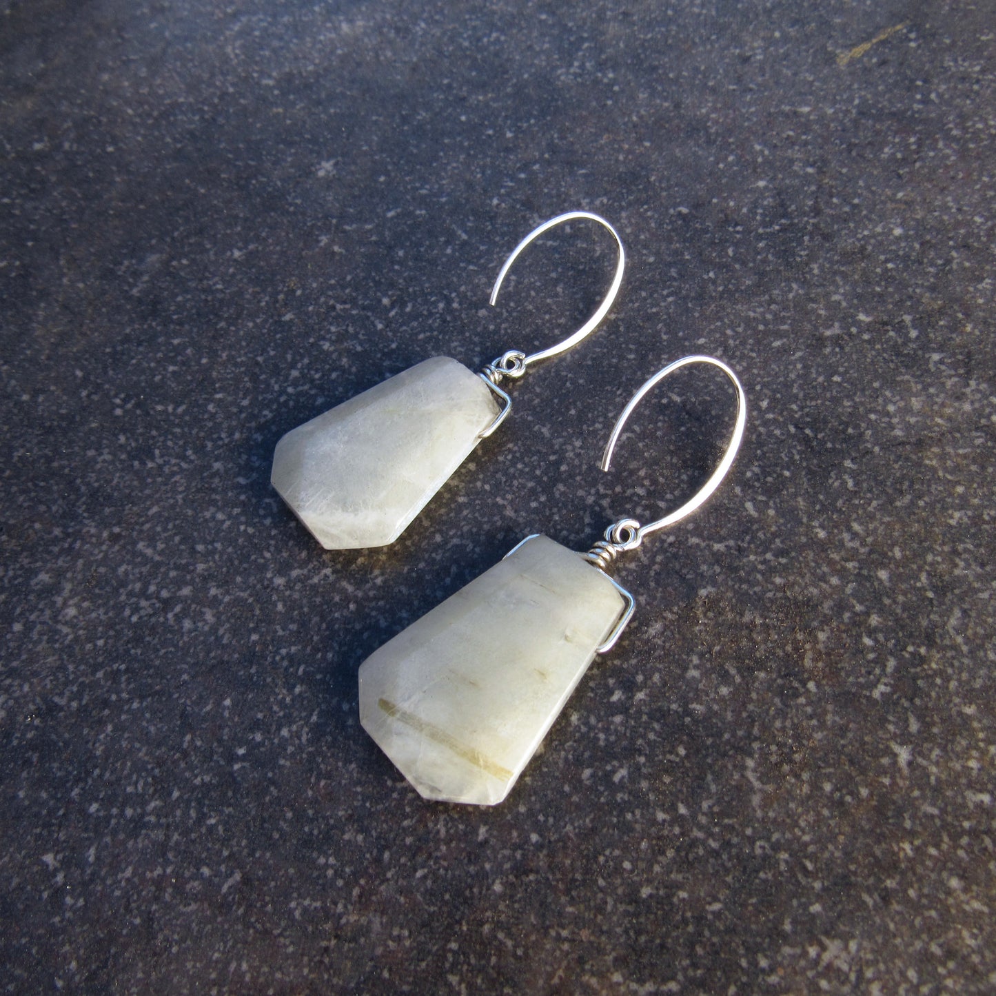 Silver Moonstone Gemstones with Sterling Silver Drop Earrings