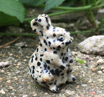 Natural Dalmatian Jasper Bunny Rabbit Figurine