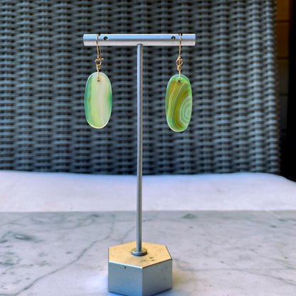 Green Banded Agate gemstone hand wrapped with 14 kt Gold filled Drop Earrings