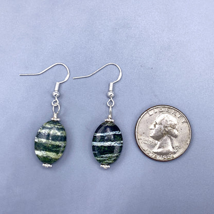 Green Zebra Jasper Gemstone and Sterling Silver Drop Earrings