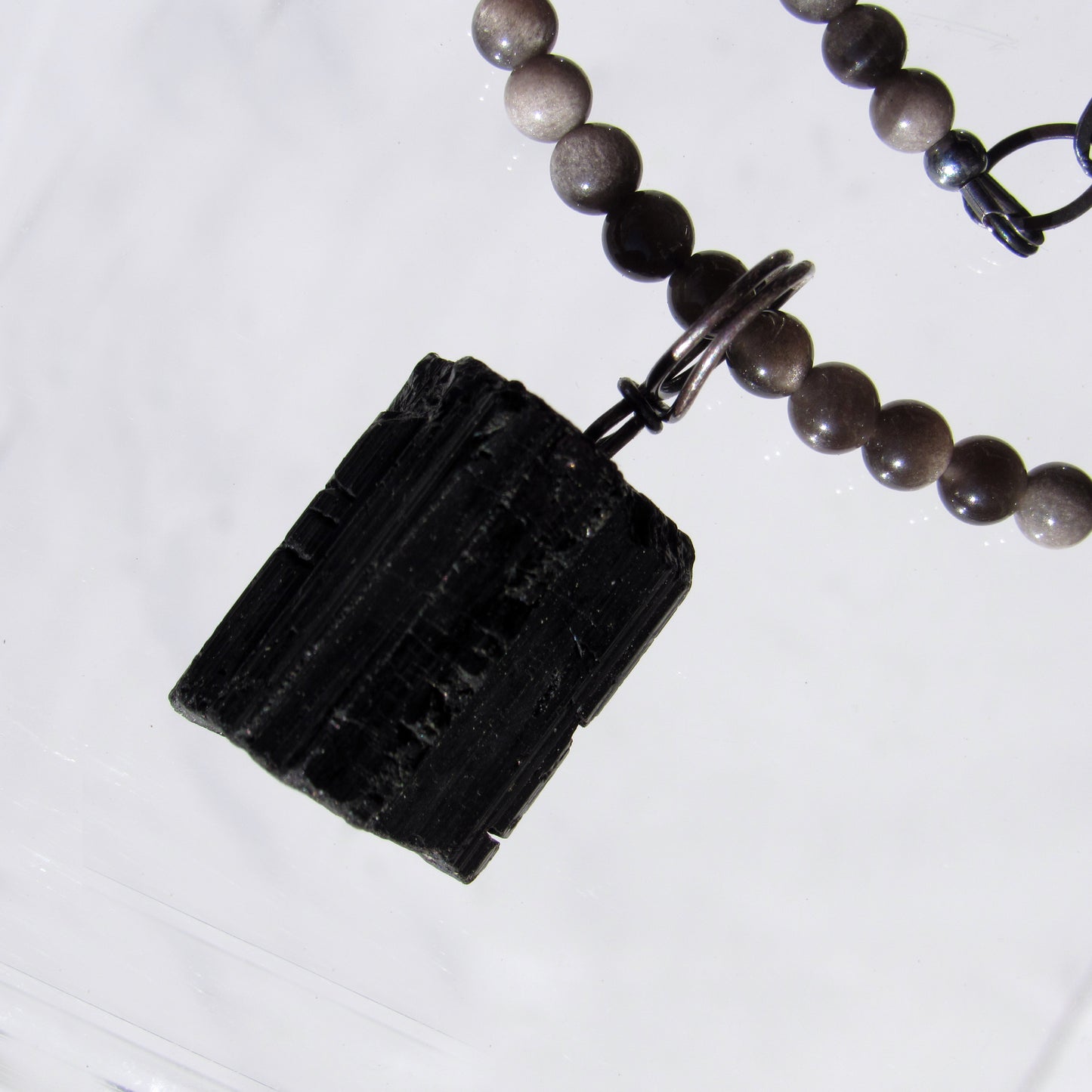 Silver Obsidian and Black Tourmaline gemstone Necklace