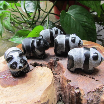 Natural Black Obsidian Panda Bears