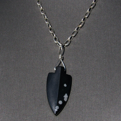 Snowflake Obsidian gemstone Arrowhead on silver chain Necklace