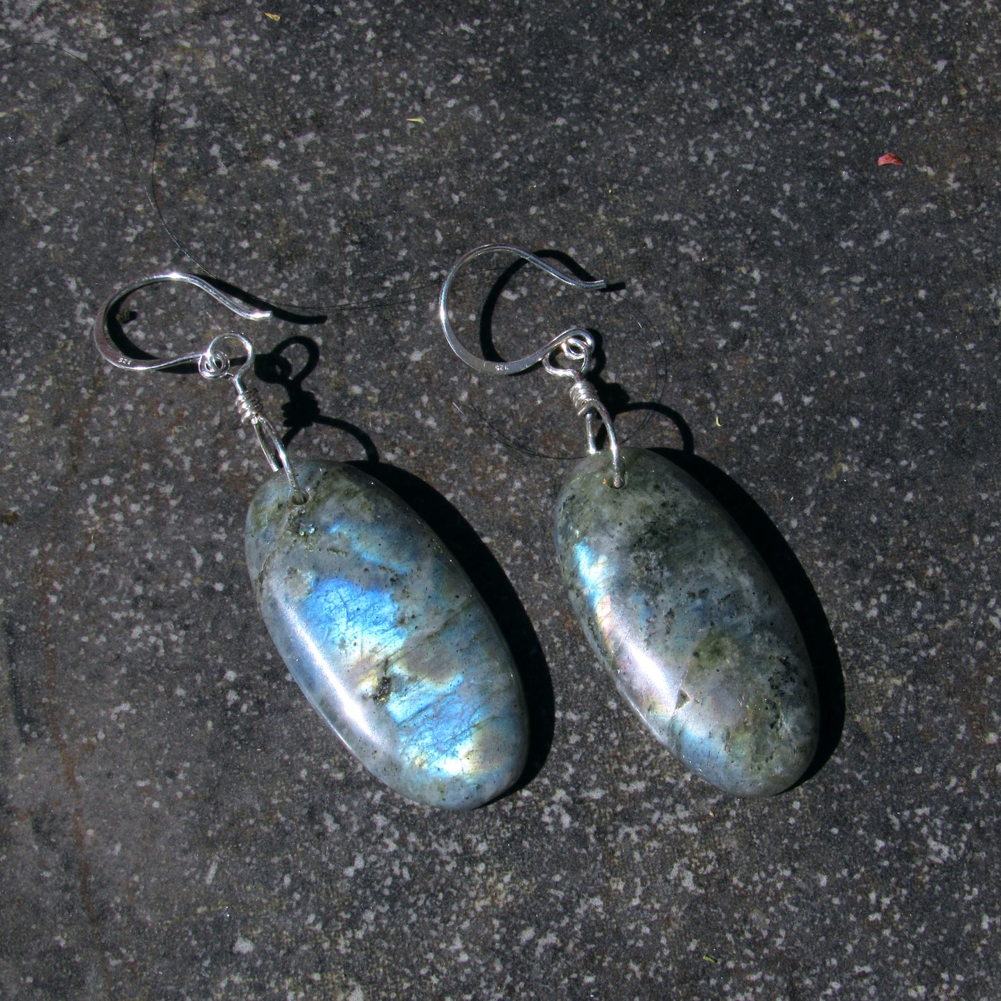 Labradorite Gemstones Hand Wrapped with Sterling Silver Drop Earrings