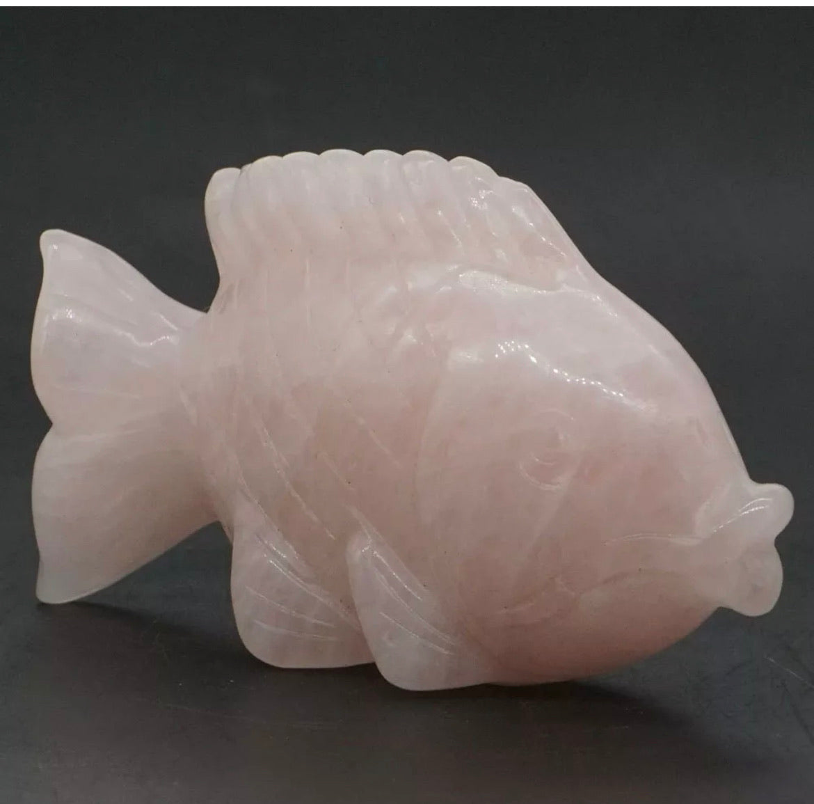 Natural Rose Quartz gemstone carved Koi Fish