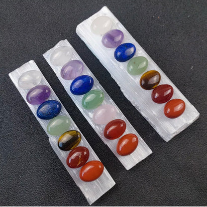 Goddess Blessed Chakra Gemstone Set Polished Selenite Rainbow Crystal Healing