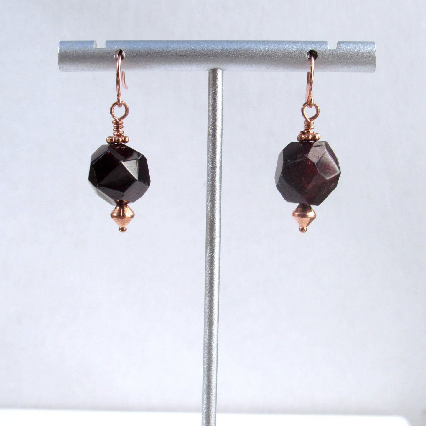 Garnet gemstone on Copper Ear Wire Drop Earrings