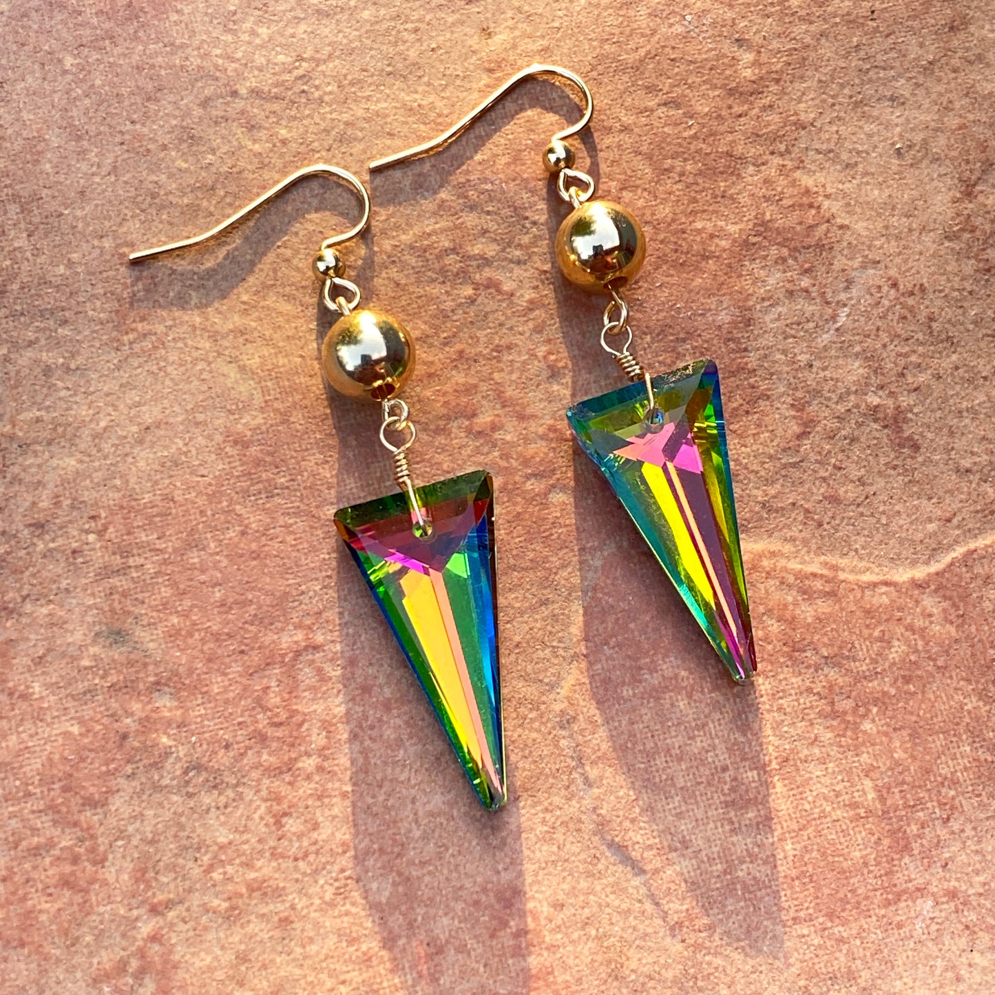 Rainbow Titanium Crystal and 14 kt GF drop earrings