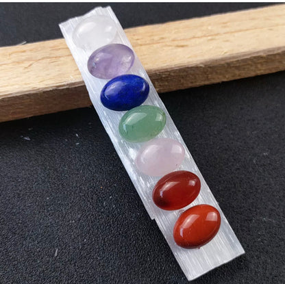 Goddess Blessed Chakra Gemstone Set Polished Selenite Rainbow Crystal Healing