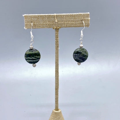 Green Zebra Jasper Gemstone and Sterling Silver Drop Earrings