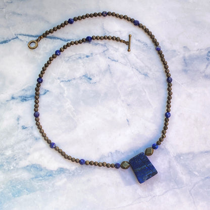 Pyrite Gemstones and Lapis Lazuli pendant Necklace