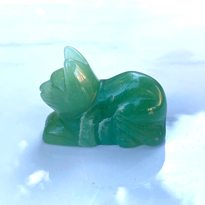 Natural Green Aventurine gemstone lying Cat