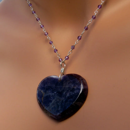 Amethyst gemstone Heart Pendant on Sterling Silver Chain Necklace