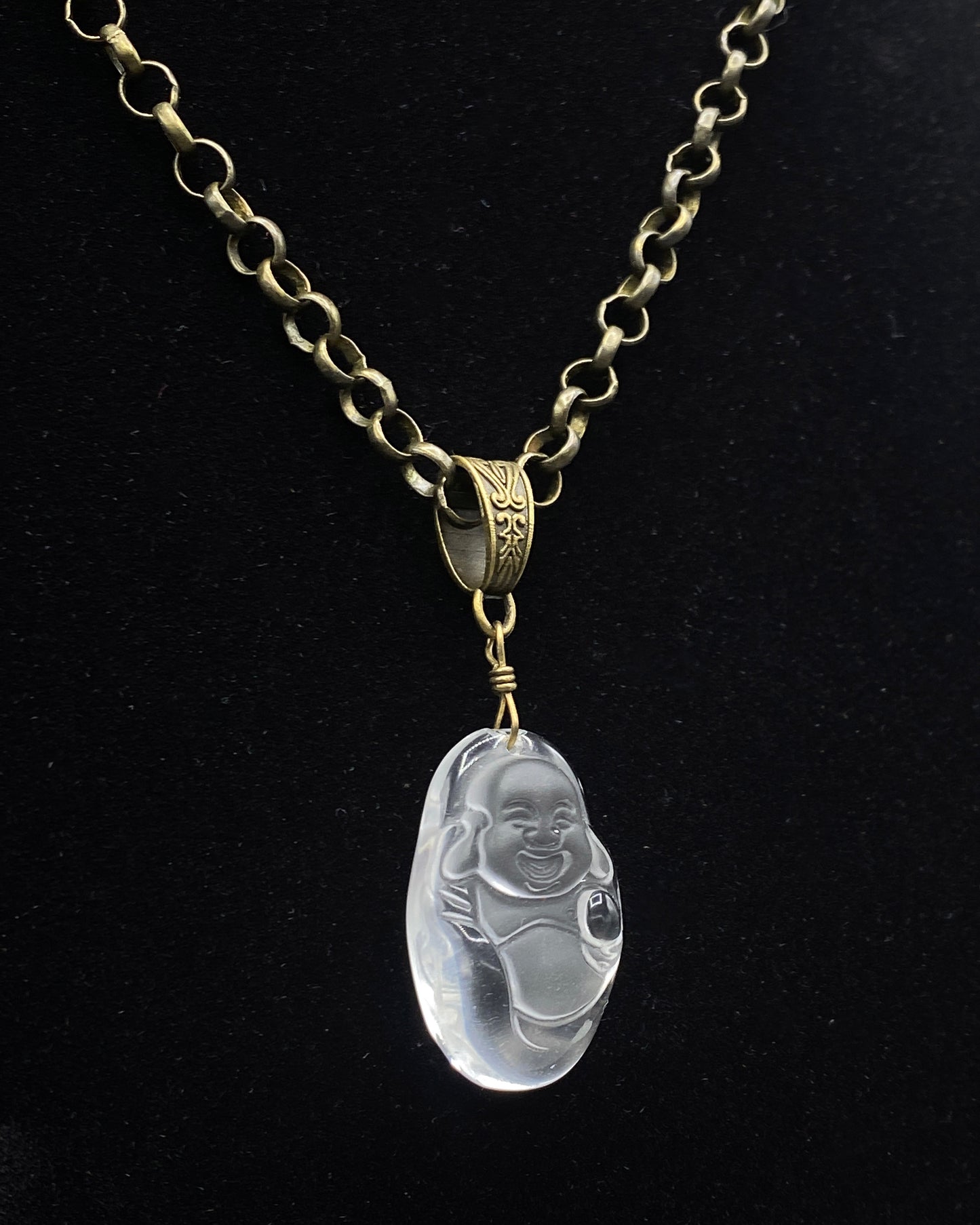 Quartz Buddha and Brass Necklace