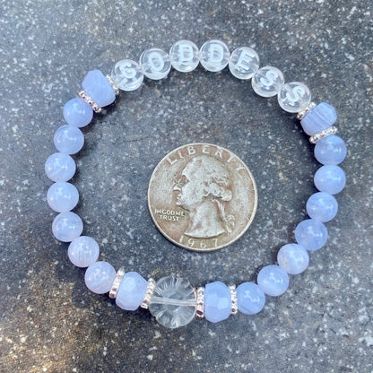 Blue Lace Agate “Goddess” and Clear Quartz W/ Sterling Silver