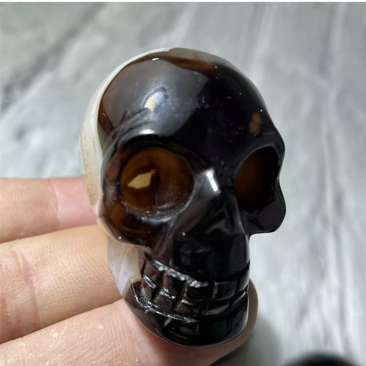 Natural Black Agate Gemstone Skull