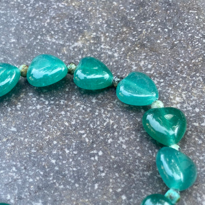 Green Onyx Hearts and Turquoise Stretch Bracelet