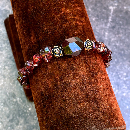 Garnet gemstone and Copper Rose clasp Bracelet