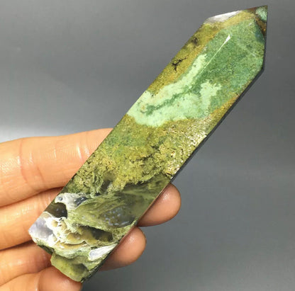 Natural moss agate gemstone Tower point wand