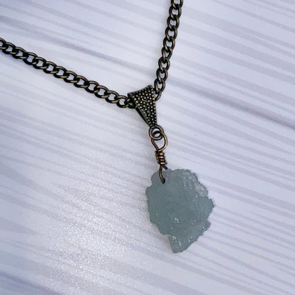 Raw Aquamarine gemstone on brass chain Necklace