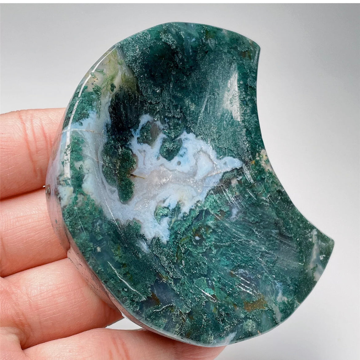 Natural Green Moss Agate Moon gemstone Jewelry dish