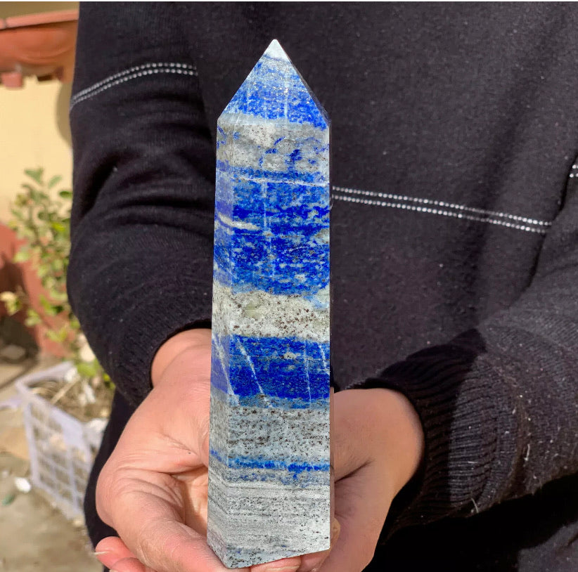 Natural Rock Lapis Lazuli Gemstone Quartz Crystal Stone Tower Point Obelisk