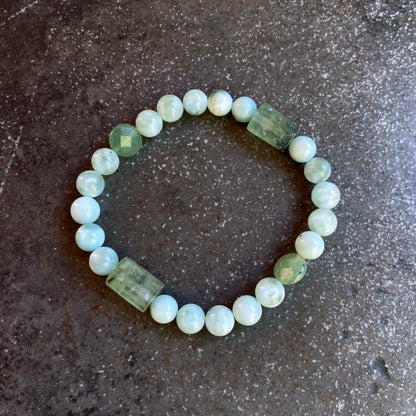 Green Moonstones, Aventurine and Prehnite Gemstone stretch bracelet