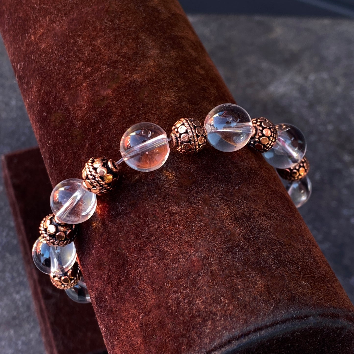 Quartz and Copper Beaded Stretch Bracelet