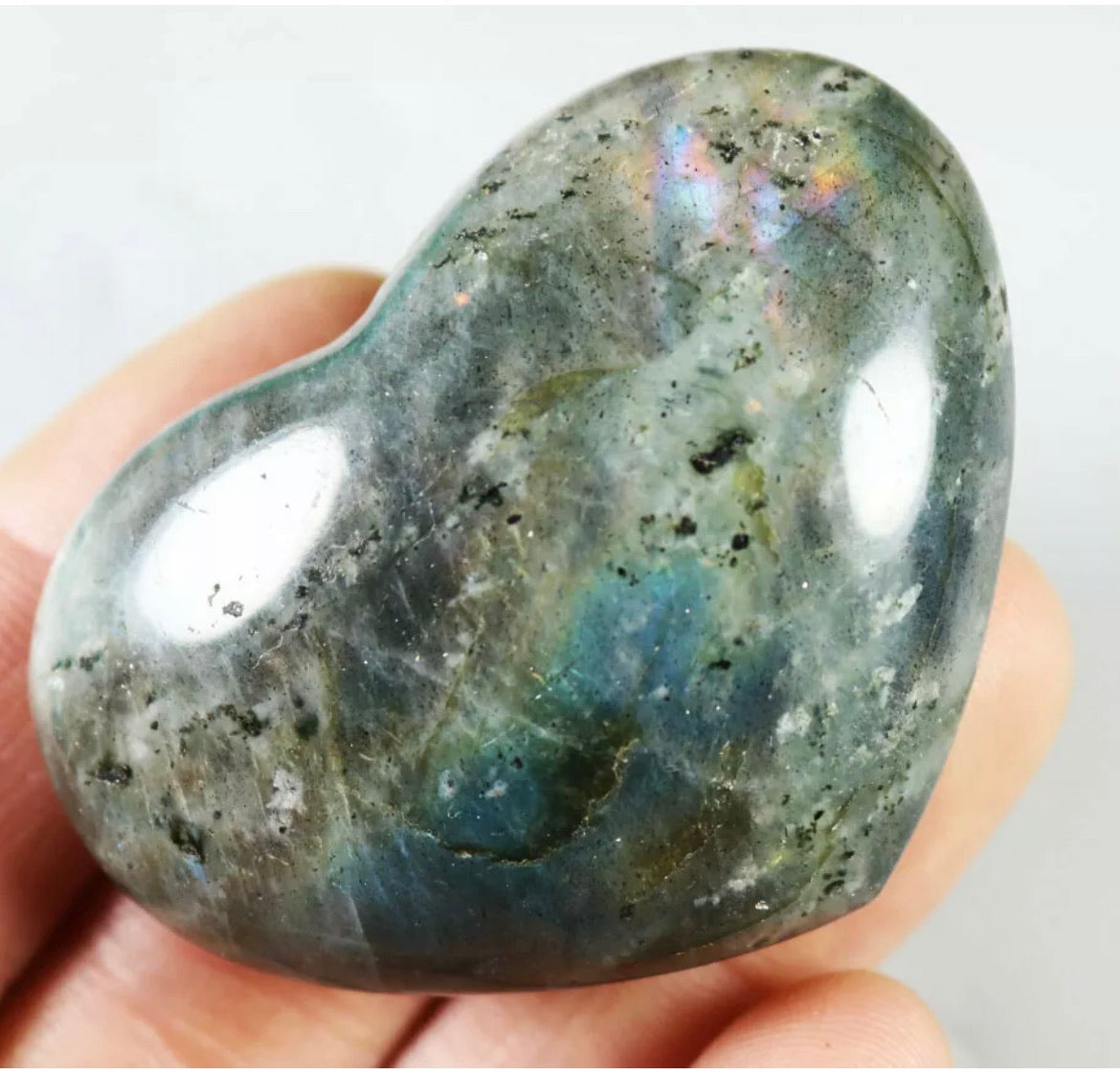 Natural Labradorite Heart Polished Rock Quartz Crystal Love Healing