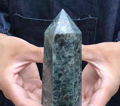 Natural Blue Apatite Gemstone Tower Point Obelisk